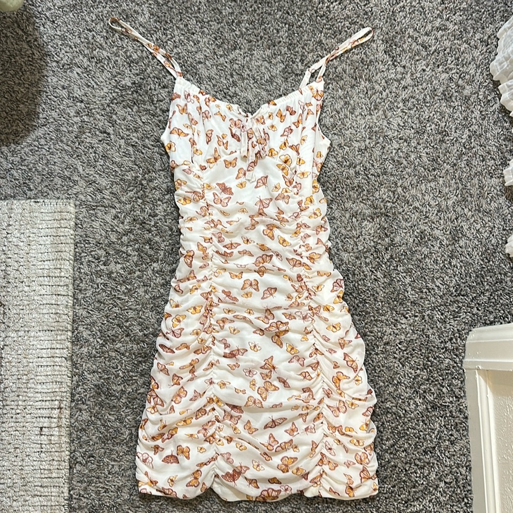Butterfly ruched mini dress